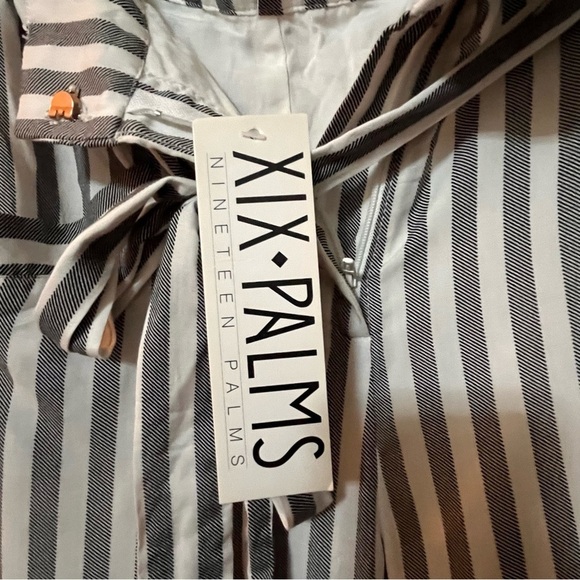 3/$30 STRIPED PAPER BAG HIGH WAIST PANTS XIX PALMS GRAY WHITE TIE RAYON SZ 1 - Picture 10 of 12